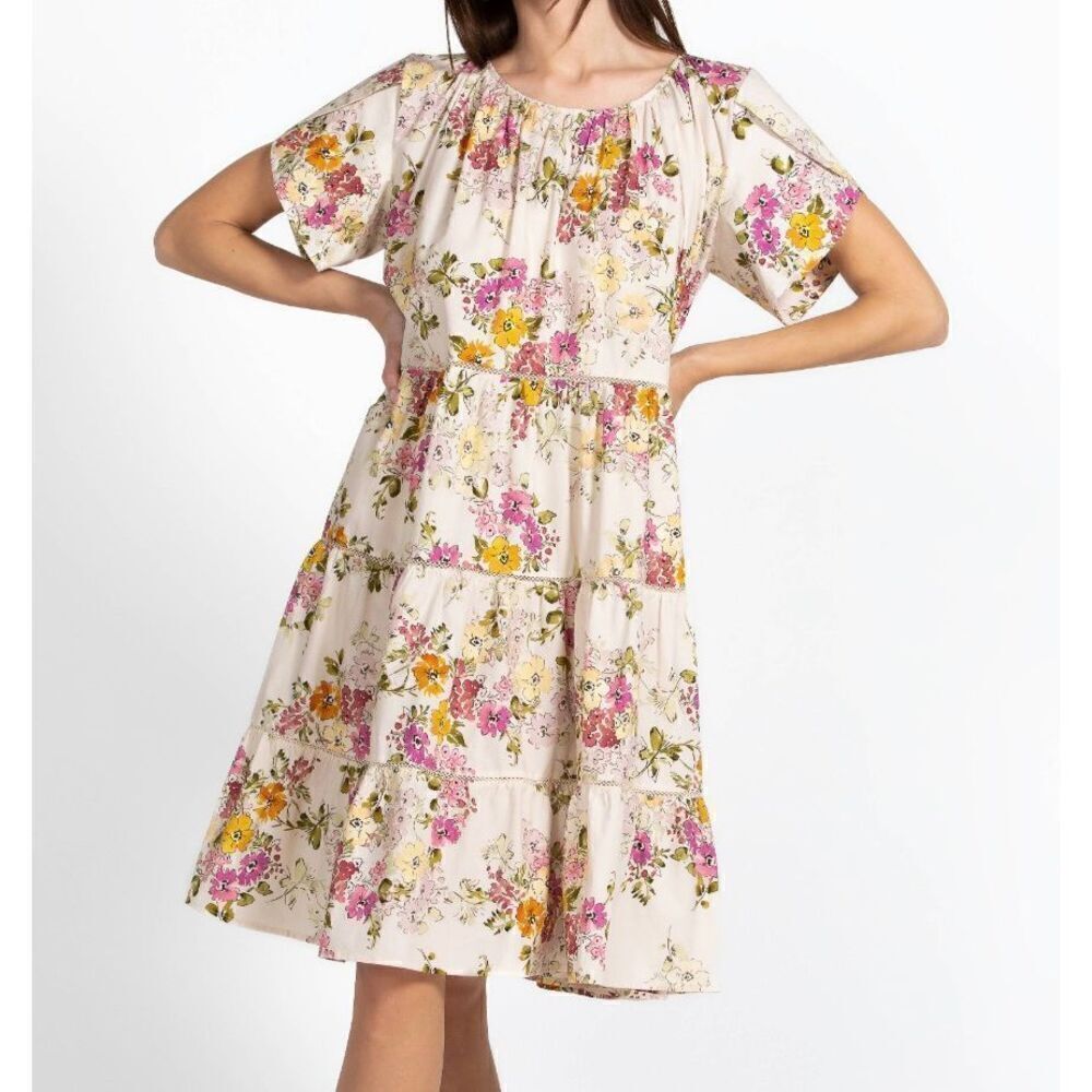 NWT Johnny Was Magnolia Tiered Floral Short SleeveMini Dress Medium L35223-1